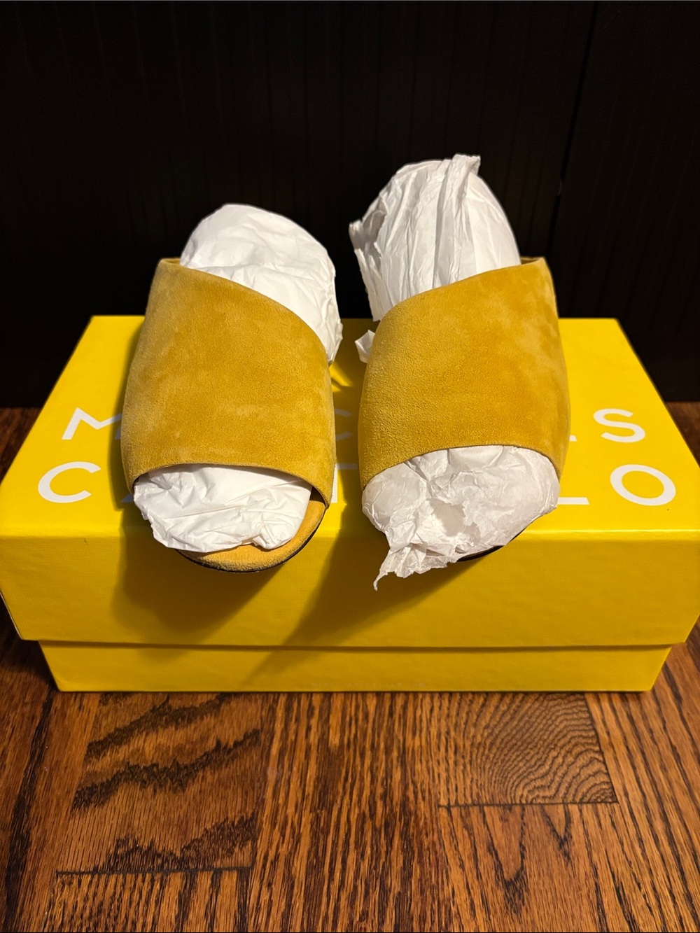 Mercedes Castillo Yellow Suede Sandals.